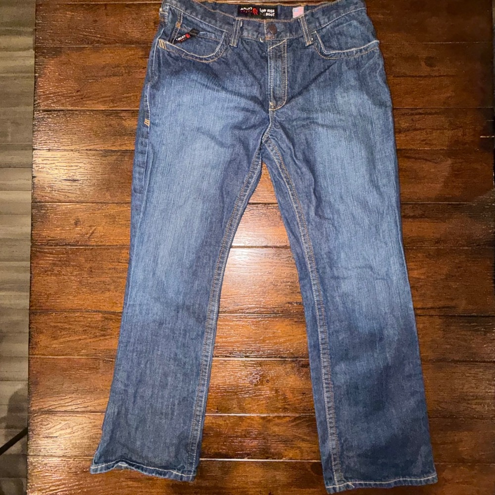 Ariat FR M4 Low Rise Boot Cut Jeans Mens 34x32 Flame Resistant Denim Blue 34x31